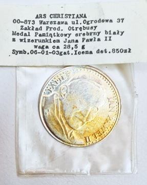 Medal srebrny biały Jan Paweł II 28,5g