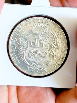 Peru 1 sol 1934 srebro piękna okołomennicza