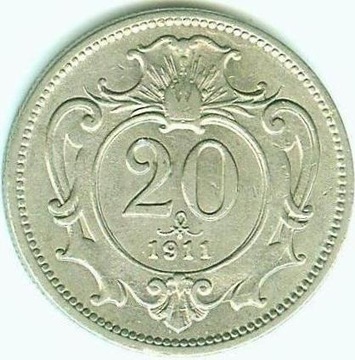 AUSTRIA 20 HELLER 1911 Ni - mennicza