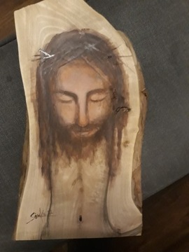 Jezus namalowany na drewnianej desce
