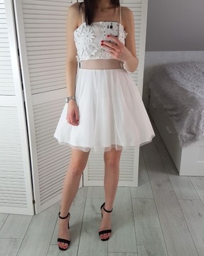 Asos biała tiulowa rozkloszowana sukienka 40 L
