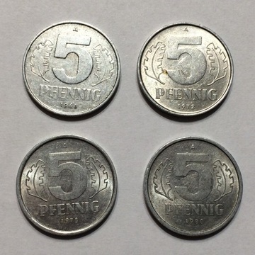 5 Pfennig fenigów 4 sztuki  Niemcy DDR  NRD