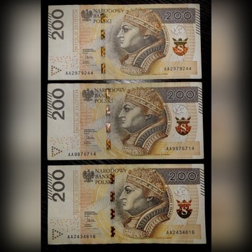 Banknoty 200zł seria AA 
