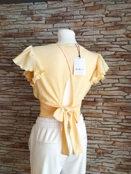 Nowa cytrynowa krótka letnia bluzka damska z wiązaniemnna plecach M