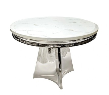 Stół srebrny okrągły Glamour Nowojorski z blatem o wzorze marmuru 130