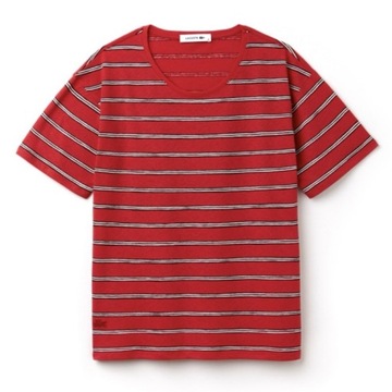 Czerwony t-shirt w paski LACOSTE basics original