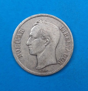 Wenezuela 5 boliwarów 1935, dobry stan, Ag 0,900