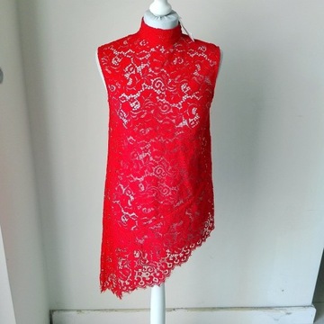 Tunika sukienka koronkowa H&M czerwona asymetryczna rozm. 34 nowa