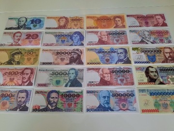 339N' ZESTAW  BANKNOTÓW PRL OD 10  DO 100 MIL KOPY