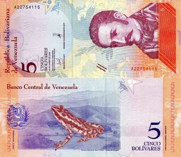 Wenezuela - 5 Bolivares -banknot z 2018 roku, UNC