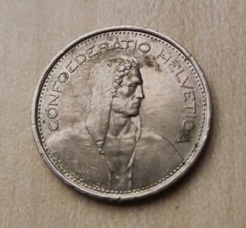 Moneta 5 Franków szwajcarskich 1973 rok
