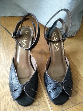 Czarne buty sandały na obcasie SARA skóra r. 37