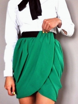 H&M cudna zielona mini spódniczka drapowana 34