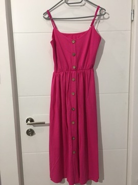 Sukienka MIDI różowa modna rozkloszowana XS/S/M