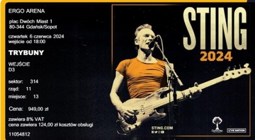2 Bilety na koncert Stinga świetne miejsca w super cenie 850 zamiast 949
