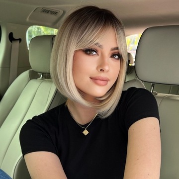 Peruka blond bob z grzywką ombre naturalny efekt