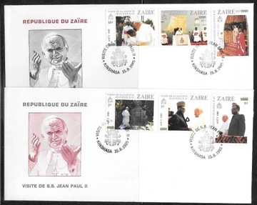 Jan Paweł II Zair 1985 FDC dwie koperty znaczki