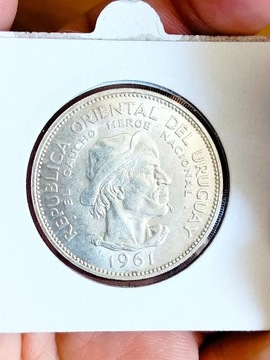 Urugwaj 10 peso 1961 srebro ładna