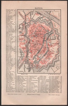 DANZIG GDAŃSK stary plan miasta z 1888 roku