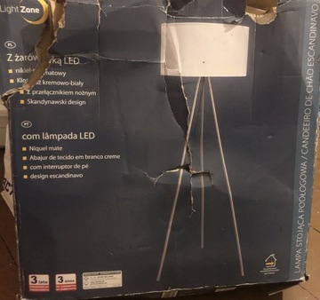 Lampa stojąca trójnóg abażur biała podłogowa LED