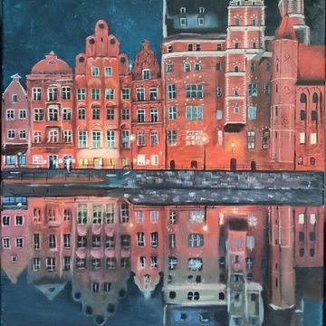 Obraz akrylowy na płótnie 50x70 cm "Gdańsk nocą"