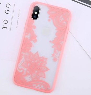 Apple Iphone 7 8 etui kwiaty koronka różowe
