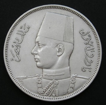 Egipt 10 piastrów 1937 - król Faruk - srebro