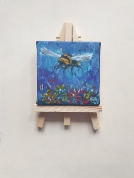 Mini obraz ręcznie malowany pszczoła+ sztaluga