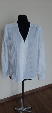Biała plisowana bluzka, koronka, rozmiar M