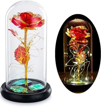 Róża w szklanej kopule LED