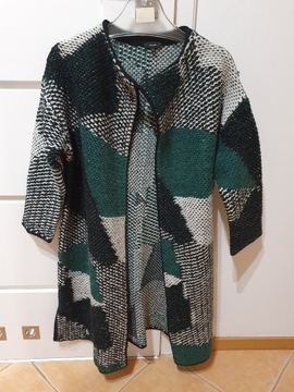 Solar S/M sweter kardigan płaszcz zielony z wełną