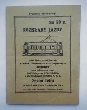 ROZKŁADY JAZDY KOLEI ELEKTR. ŁÓDZKIEJ 1939