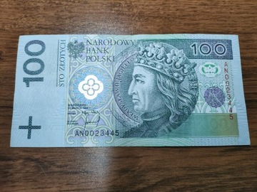 Banknot 100 zl seria AN 1994