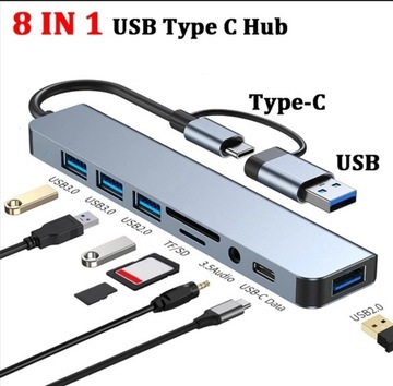 Rozdzielacz USB 3.0 / USB C , 8 w 1