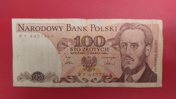 Banknot 100 zł z 1986r, Seria RY