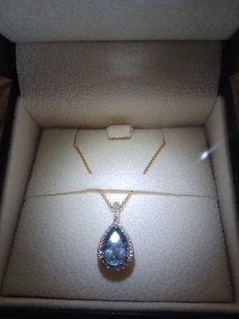 Aquamarine Teardrop Pendant with Diamond Halo 