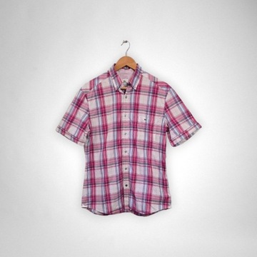 Koszula z krótkim rękawem w kratkę Lacoste 100% bawełna niebieska różowa M