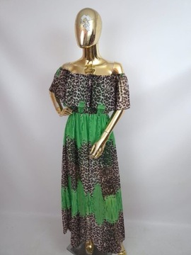 Sukienka zielona Hiszpanka w panterkę Made in Italy 