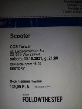 4 Bilety Koncert Scooter Warszawa 30.10.2021
