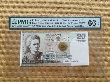 PMG 66 EPQ Banknot 20 zł 2011 rok M.S. Curie