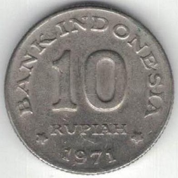 Indonezja 10 rupii 1971 15,6 mm nr 2