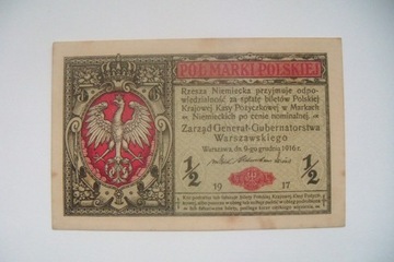 POLSKA Banknot 1/2 Marki  Polskiej 1916 r. seria B