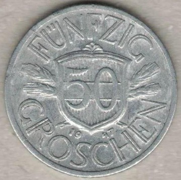 Austria 50 groschen groszy 1947  22 mm  nr 1