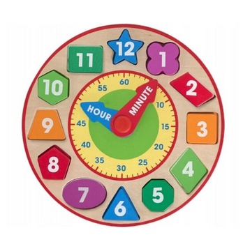 Zegar edukacyjny drewniany Sorter kształty