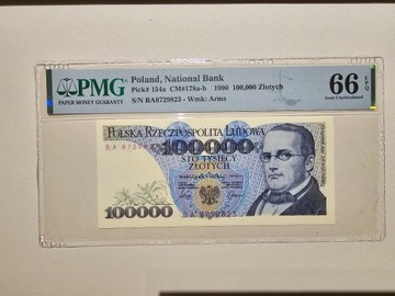 100 000 złotych 1990 r  Seria BA  PMG 66 EPQ
