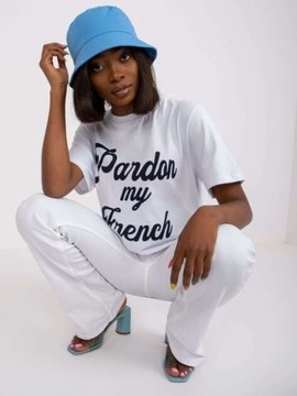 T-shirt damski białauni Pardon My French nowość 