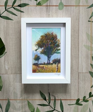 Obraz drzewo w polu . Technika sucha pastela