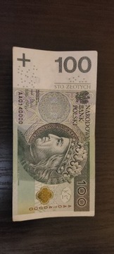 Banknot 100 zł seria AA0140000 ładny stan