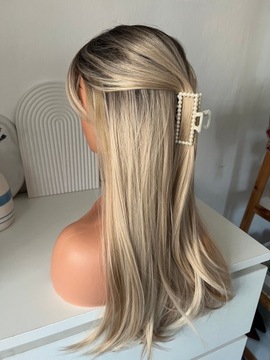 Peruka blond z grzywką prosta jak naturalna 60 cm