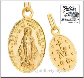 Złoty dwustronny cudowny medalik Matka Boża Boska